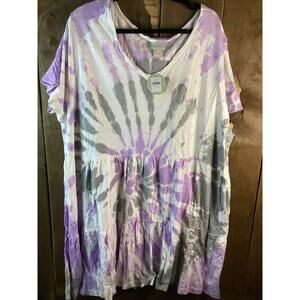 Zim&Zoe Dress Tiered Tie Dye White And Purple/gray Size 22/24